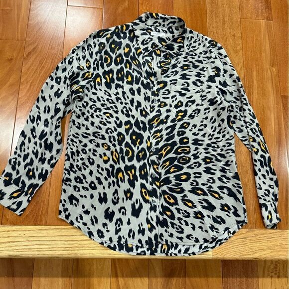 EQUIPMENT Femme animal print leopard silk shirt top blouse size L - Picture 6 of 10